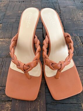 Torgeis New York Braided Leather Thong Sandal in Rust